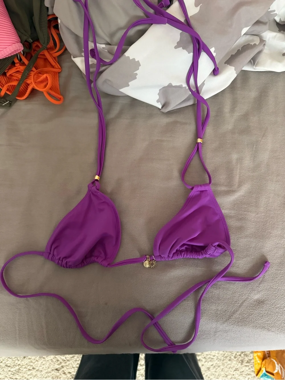 PacSun Purple Triangle String Bikini Top with Gold Accents